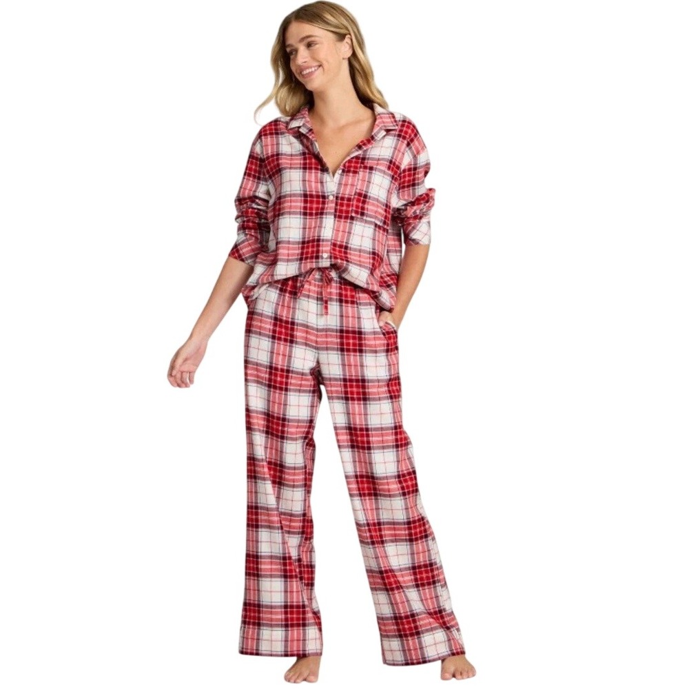 Auden Women's Red Plaid Flannel Modal Long Sleeve 2pc Pajama Set Size XS